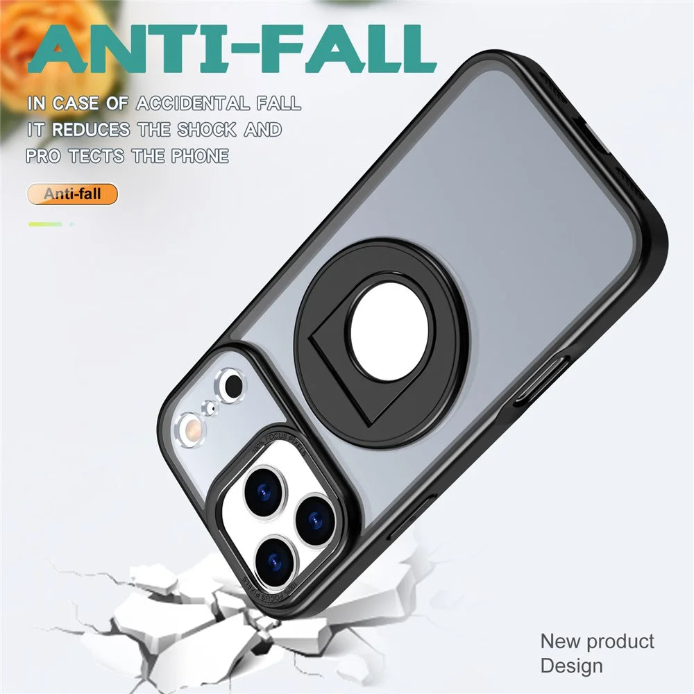 For iPhone 17 Pro Max Clear Back Case Rotating Kickstand TPU + PC Phone Cover Compatible with MagSafe - Black - 3