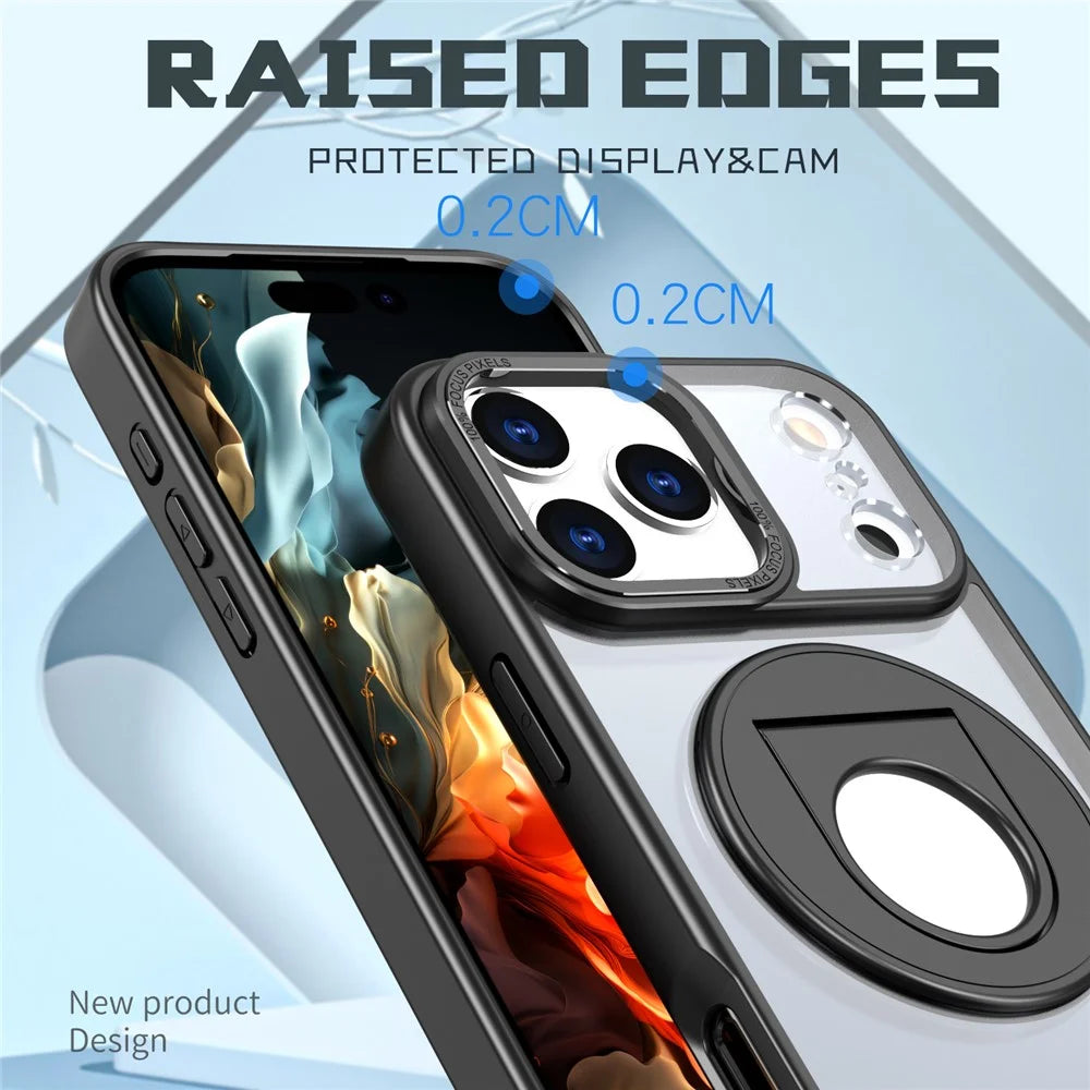For iPhone 17 Pro Max Clear Back Case Rotating Kickstand TPU + PC Phone Cover Compatible with MagSafe - Black - 4