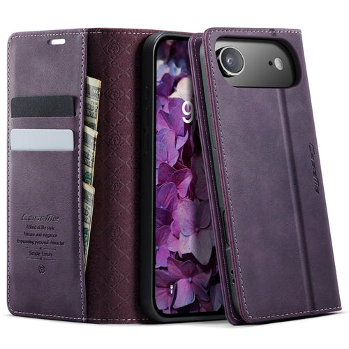 CASEME For iPhone Air Case  033 Series RFID Blocking Wallet Stand Calf Texture Leather Phone Cover - Purple - 1