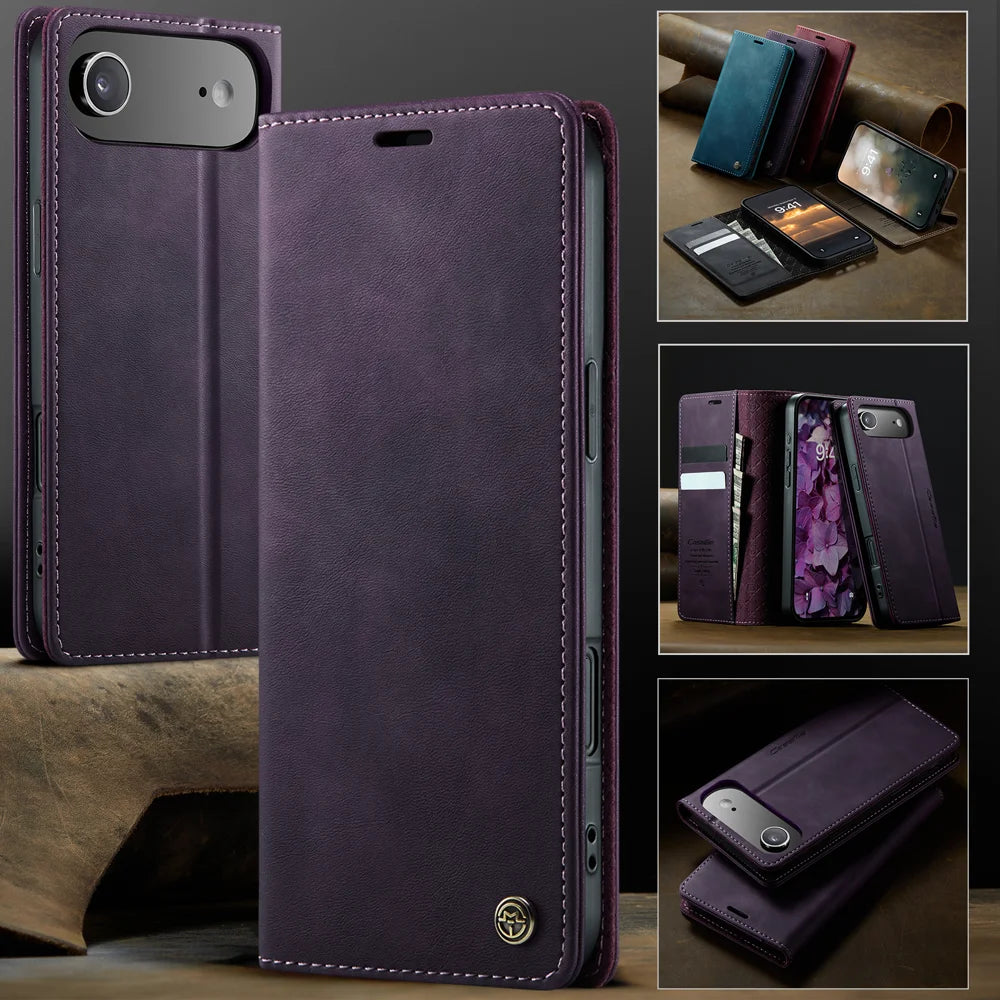CASEME For iPhone Air Case  033 Series RFID Blocking Wallet Stand Calf Texture Leather Phone Cover - Purple - 4