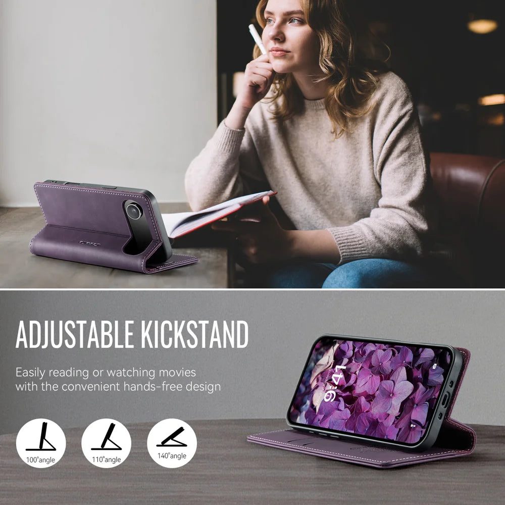 CASEME For iPhone Air Case  033 Series RFID Blocking Wallet Stand Calf Texture Leather Phone Cover - Purple - 5