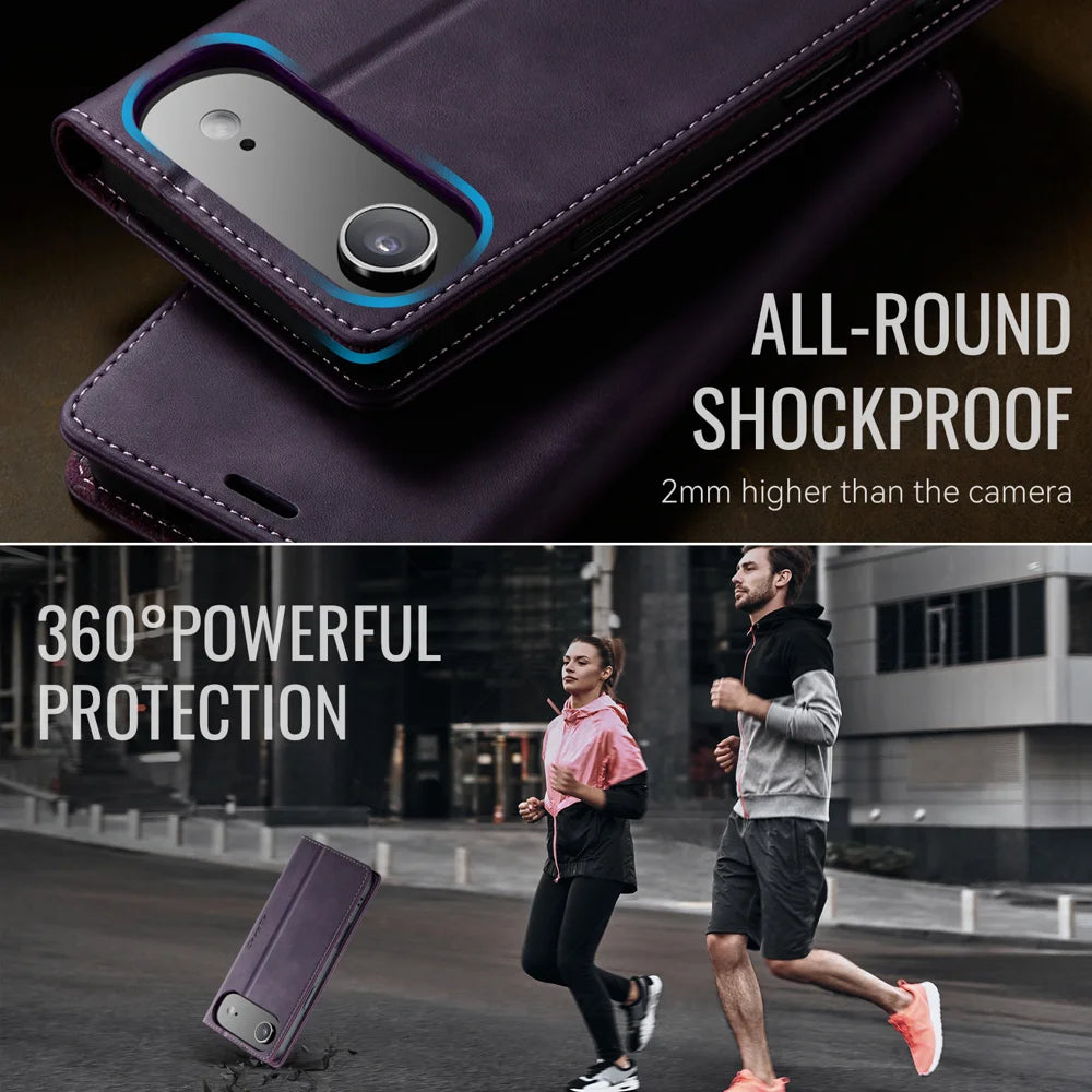 CASEME For iPhone Air Case  033 Series RFID Blocking Wallet Stand Calf Texture Leather Phone Cover - Purple - 6