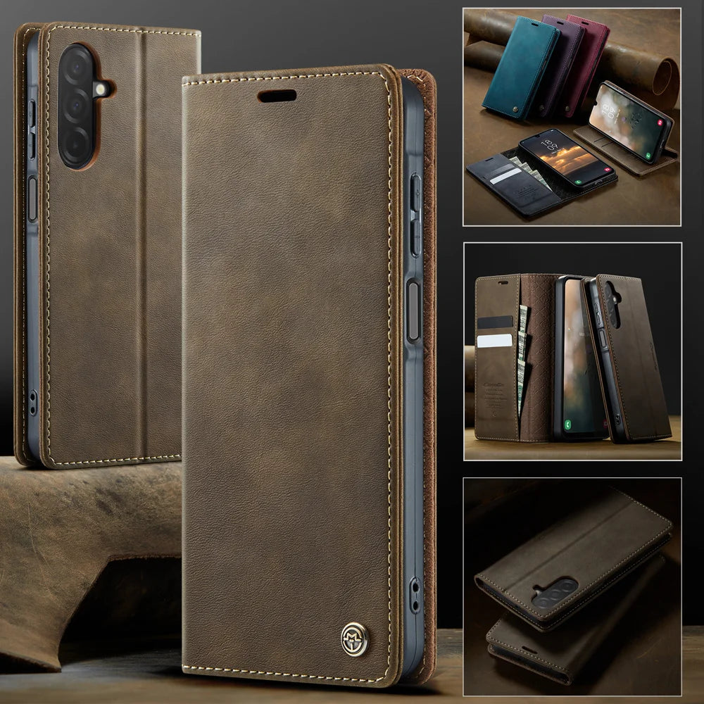 CASEME For Samsung Galaxy A18 5G / A18 4G / A17 5G / A17 4G Case  033 Series RFID Blocking Wallet Stand Calf Texture Leather Phone Cover - Coffee - 4