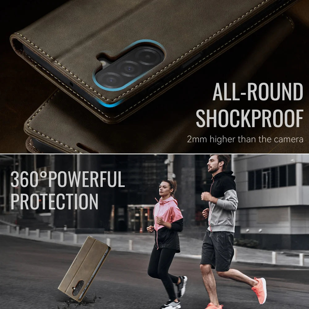 CASEME For Samsung Galaxy A18 5G / A18 4G / A17 5G / A17 4G Case  033 Series RFID Blocking Wallet Stand Calf Texture Leather Phone Cover - Coffee - 6