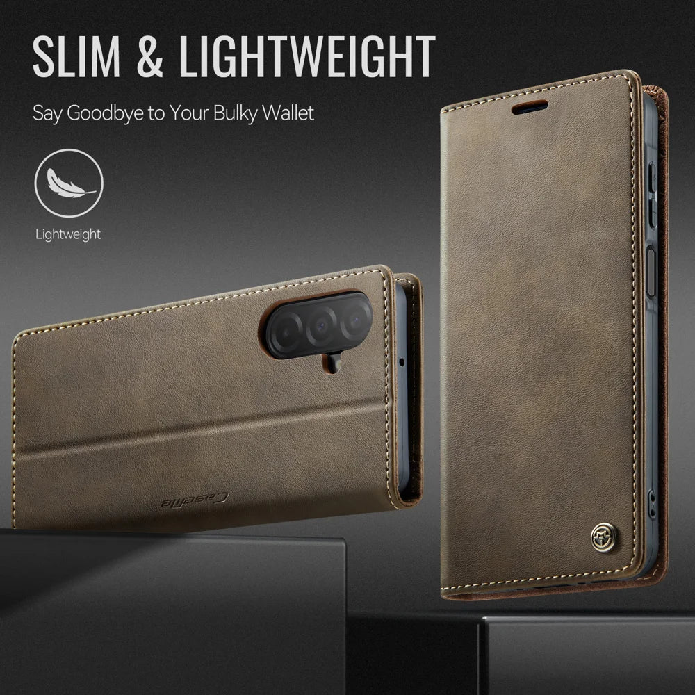 CASEME For Samsung Galaxy A18 5G / A18 4G / A17 5G / A17 4G Case  033 Series RFID Blocking Wallet Stand Calf Texture Leather Phone Cover - Coffee - 7