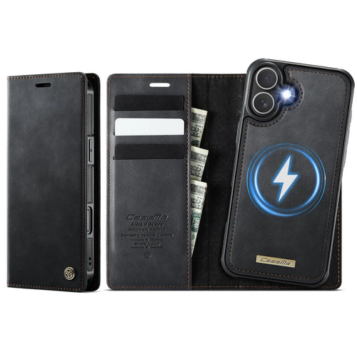 CASEME For iPhone 17 Case  C49 Compatible with MagSafe RFID Blocking Detachable Wallet Leather Phone Cover - Black - 1