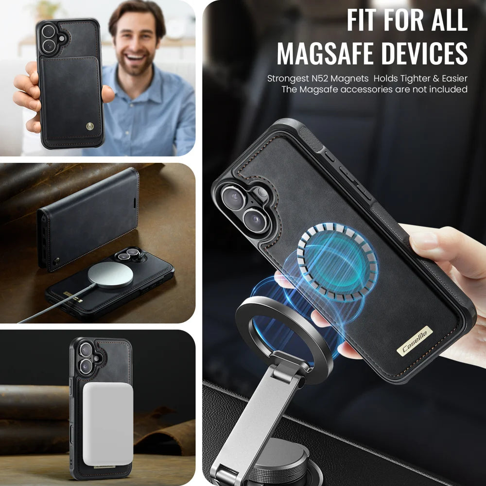CASEME For iPhone 17 Case  C49 Compatible with MagSafe RFID Blocking Detachable Wallet Leather Phone Cover - Black - 3