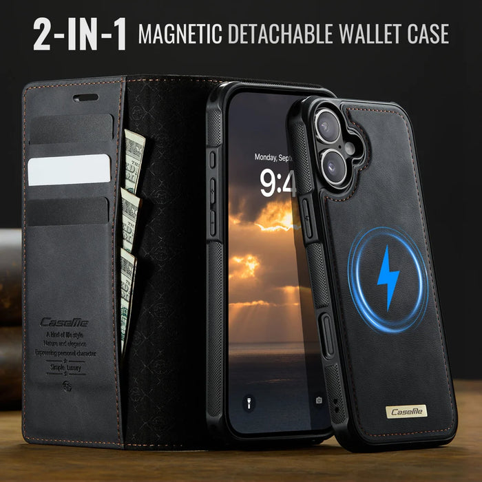 CASEME For iPhone 17 Case  C49 Compatible with MagSafe RFID Blocking Detachable Wallet Leather Phone Cover - Black - 7
