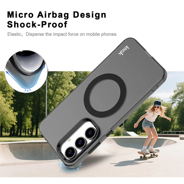 IMAK For Samsung Galaxy S25 FE Magnetic Case Candy Color Anti Drop TPU + PET Back Cover - Black - 3