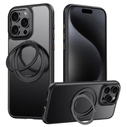 For iPhone 15 Pro Case Compatible with MagSafe Kickstand TPU PC Phone Back Cover - Black - 1