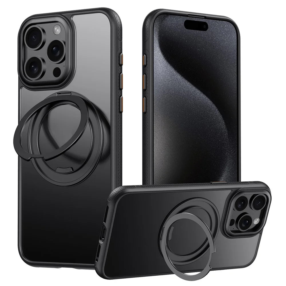 For iPhone 15 Pro Max Case Compatible with MagSafe Kickstand TPU PC Phone Back Cover - Black - 1