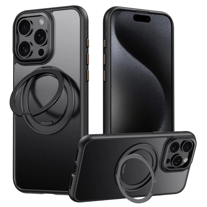 For iPhone 15 Pro Max Case Compatible with MagSafe Kickstand TPU PC Phone Back Cover - Black - 1