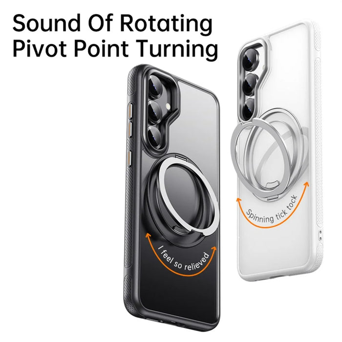 For Samsung Galaxy S25 Magnetic Case Kickstand TPU PC Phone Back Cover - Black - 3