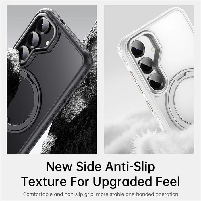 For Samsung Galaxy S25 Magnetic Case Kickstand TPU PC Phone Back Cover - Black - 4