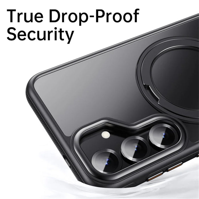 For Samsung Galaxy S25 Magnetic Case Kickstand TPU PC Phone Back Cover - Black - 6