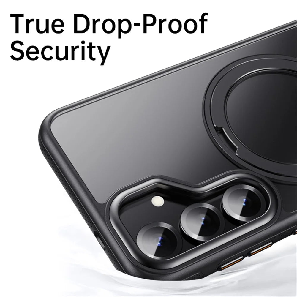 For Samsung Galaxy S25+ Magnetic Case Kickstand TPU PC Phone Back Cover - Black - 6
