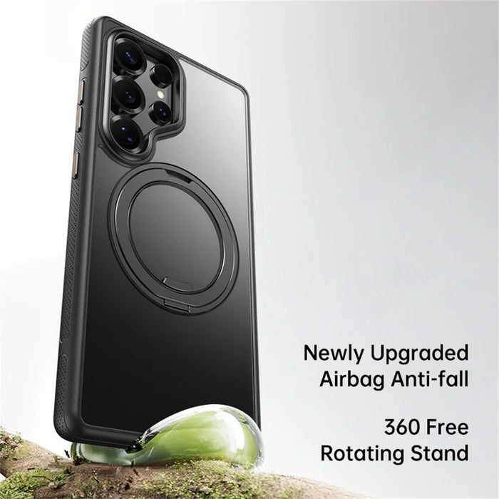 For Samsung Galaxy S25 Ultra Magnetic Case Kickstand TPU PC Phone Back Cover - Black - 2