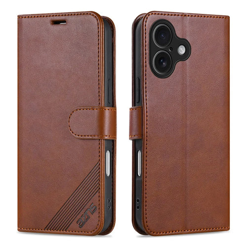 AZNS For iPhone 17 Case Anti-Scratch PU Leather Stand Wallet Phone Cover - Brown - 1