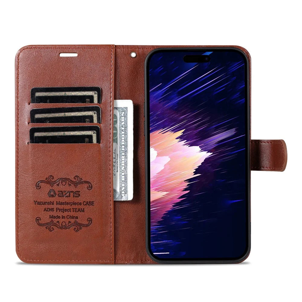 AZNS For iPhone 17 Case Anti-Scratch PU Leather Stand Wallet Phone Cover - Brown - 2