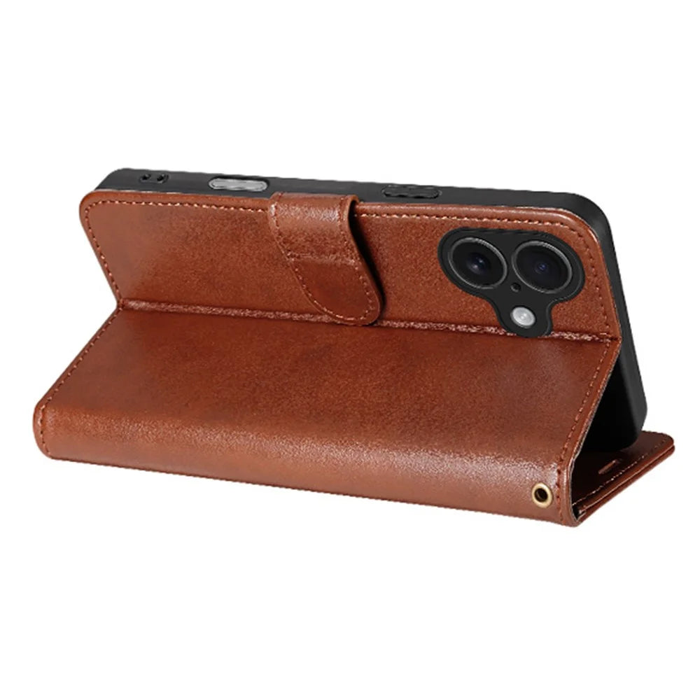AZNS For iPhone 17 Case Anti-Scratch PU Leather Stand Wallet Phone Cover - Brown - 3