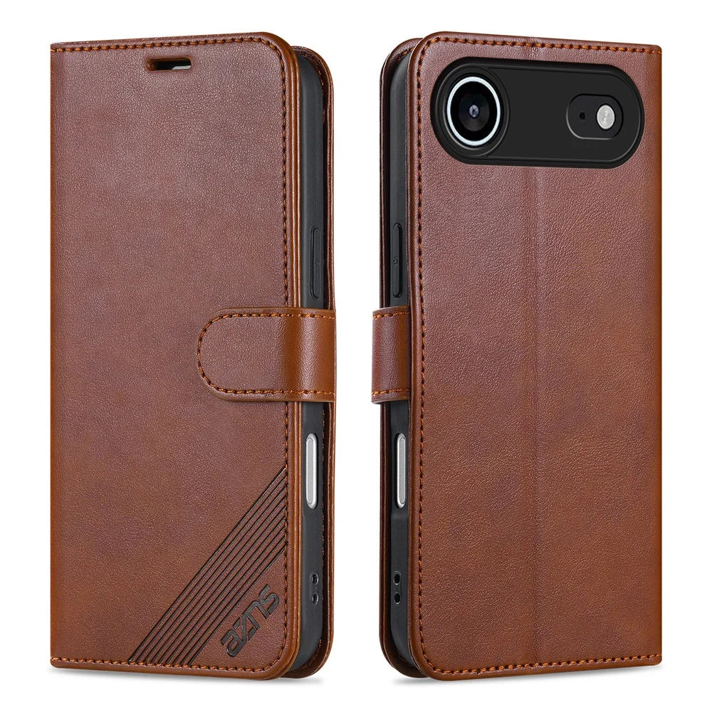 AZNS For iPhone Air Case Anti-Scratch PU Leather Stand Wallet Phone Cover - Brown - 1
