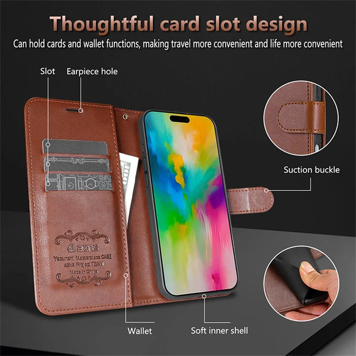 AZNS For iPhone Air Case Anti-Scratch PU Leather Stand Wallet Phone Cover - Brown - 5