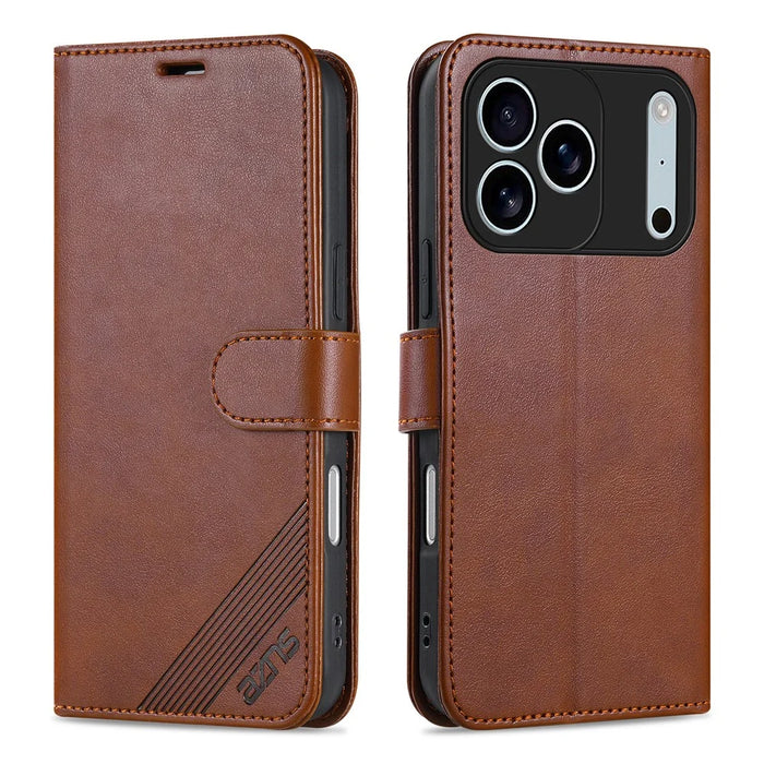 AZNS For iPhone 18 Pro / 17 Pro Case Anti-Scratch PU Leather Stand Wallet Phone Cover - Brown - 1