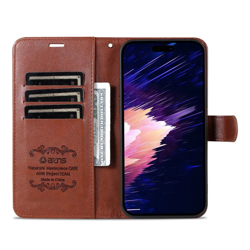 AZNS For iPhone 18 Pro / 17 Pro Case Anti-Scratch PU Leather Stand Wallet Phone Cover - Brown - 2
