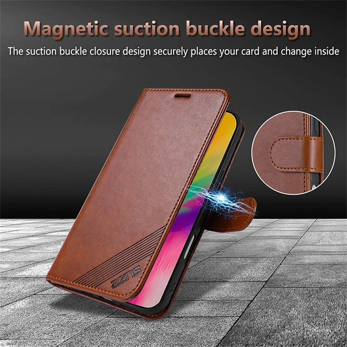 AZNS For iPhone 18 Pro / 17 Pro Case Anti-Scratch PU Leather Stand Wallet Phone Cover - Brown - 7