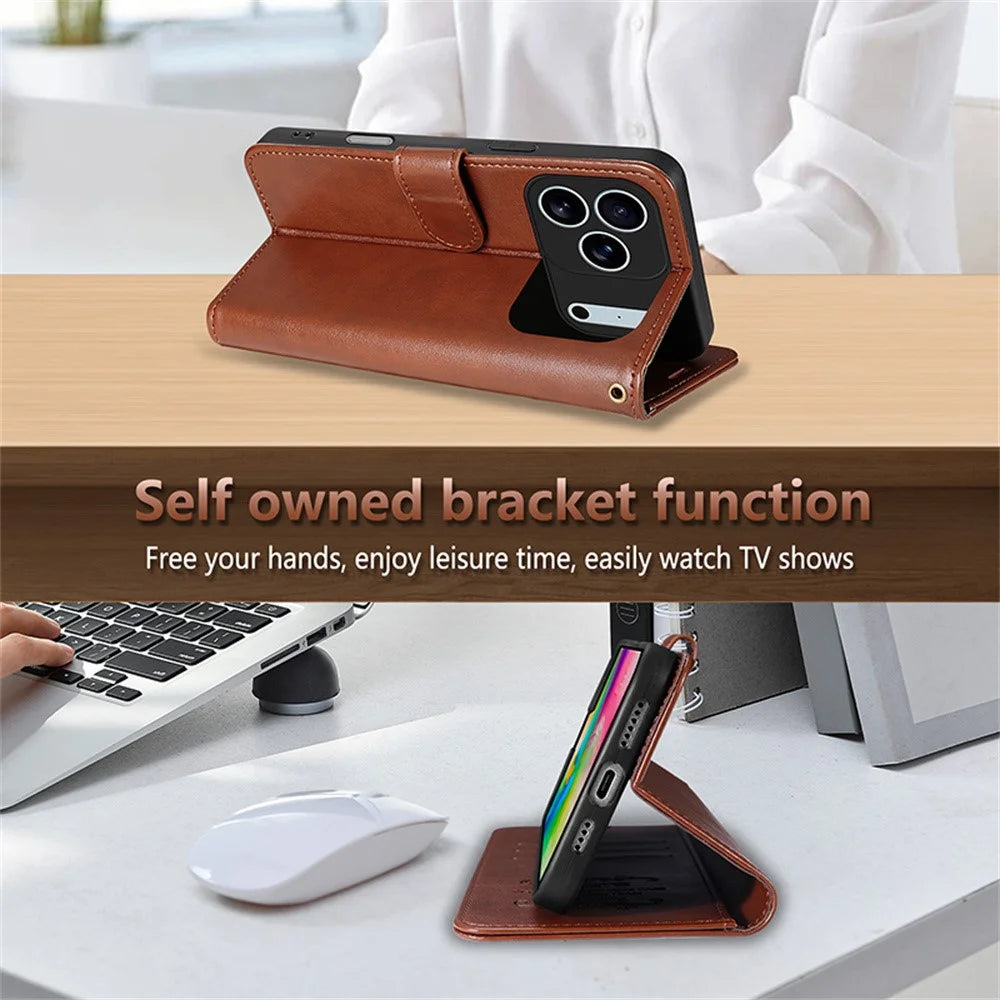 AZNS For iPhone 18 Pro Max / 17 Pro Max Case Anti-Scratch PU Leather Stand Wallet Phone Cover - Brown - 6