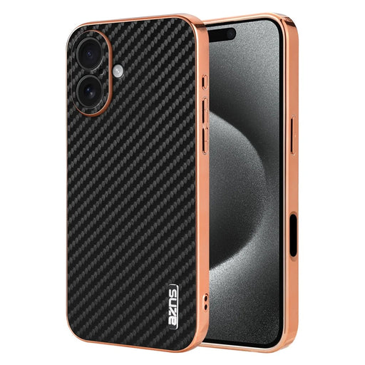 AZNS For iPhone 17 Case Electroplating Carbon Fiber Texture PU + TPU Phone Cover - Black - 1