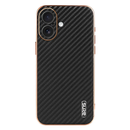AZNS For iPhone 17 Case Electroplating Carbon Fiber Texture PU + TPU Phone Cover - Black - 2
