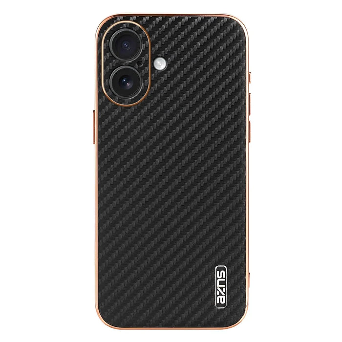AZNS For iPhone 17 Case Electroplating Carbon Fiber Texture PU + TPU Phone Cover - Black - 2