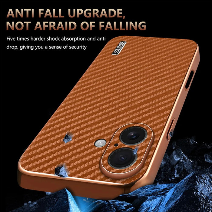AZNS For iPhone 17 Case Electroplating Carbon Fiber Texture PU + TPU Phone Cover - Black - 4