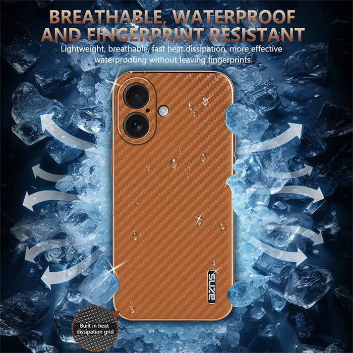 AZNS For iPhone 17 Case Electroplating Carbon Fiber Texture PU + TPU Phone Cover - Black - 5
