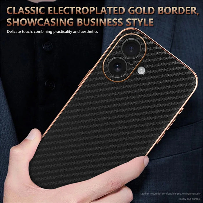 AZNS For iPhone 17 Case Electroplating Carbon Fiber Texture PU + TPU Phone Cover - Black - 7