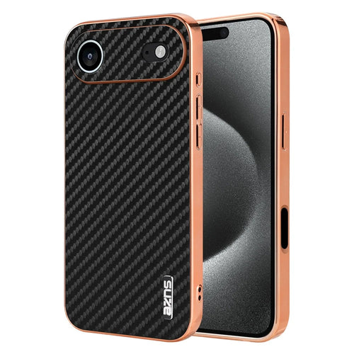 AZNS For iPhone Air Case Electroplating Carbon Fiber Texture PU + TPU Phone Cover - Black - 1