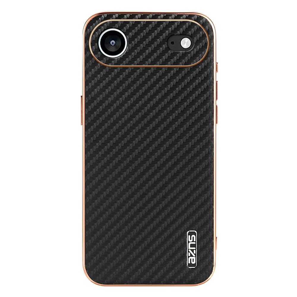 AZNS For iPhone Air Case Electroplating Carbon Fiber Texture PU + TPU Phone Cover - Black - 2