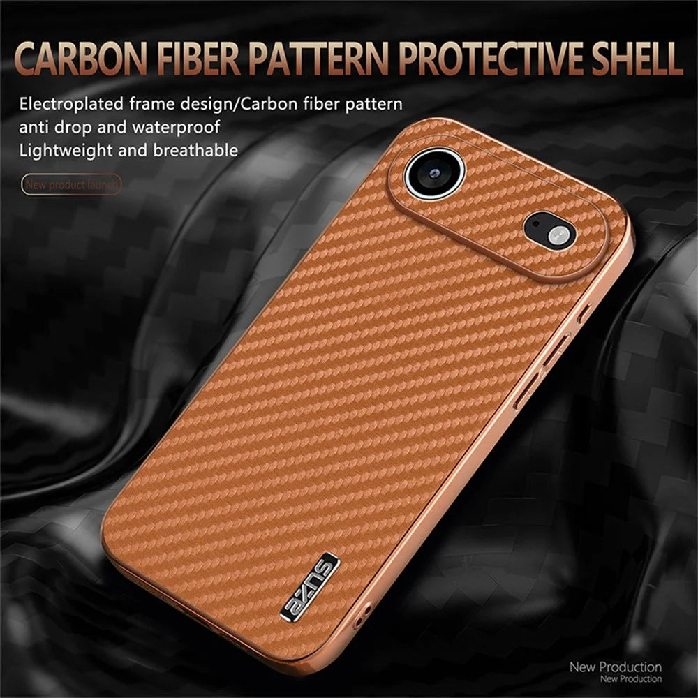 AZNS For iPhone Air Case Electroplating Carbon Fiber Texture PU + TPU Phone Cover - Black - 3