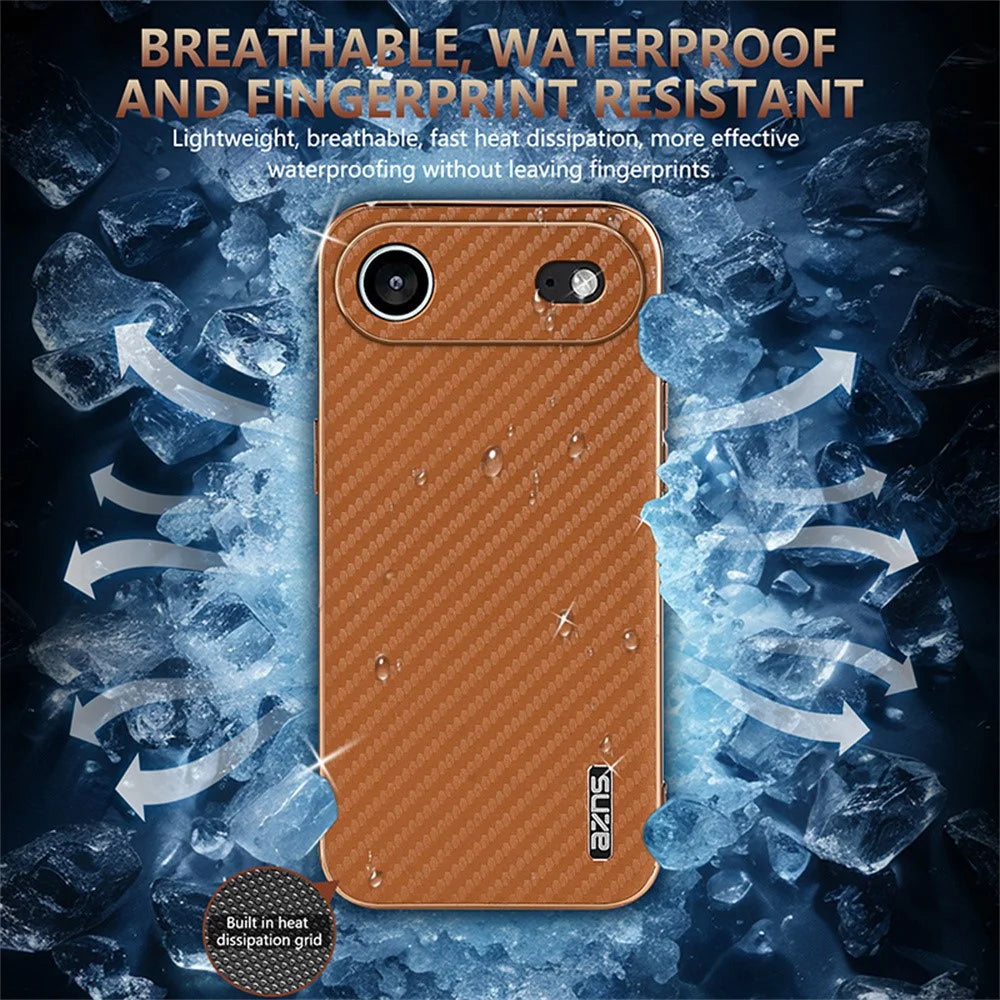 AZNS For iPhone Air Case Electroplating Carbon Fiber Texture PU + TPU Phone Cover - Black - 5