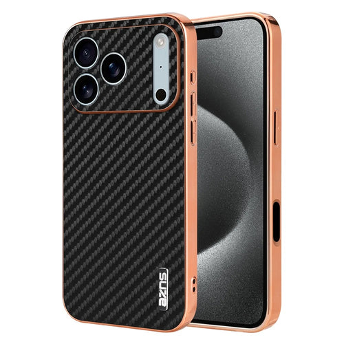 AZNS For iPhone 18 Pro / 17 Pro Case Electroplating Carbon Fiber Texture PU + TPU Phone Cover - Black - 1