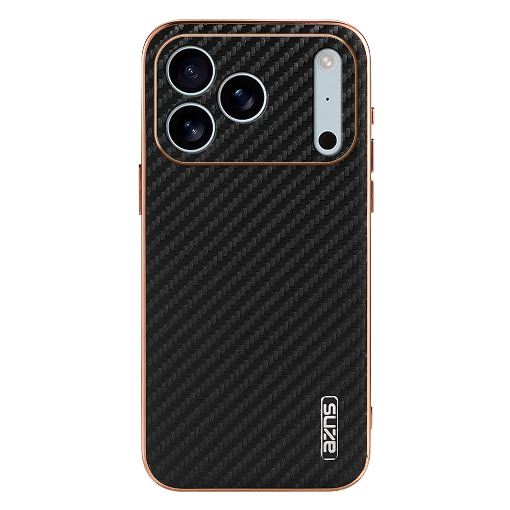 AZNS For iPhone 18 Pro / 17 Pro Case Electroplating Carbon Fiber Texture PU + TPU Phone Cover - Black - 2