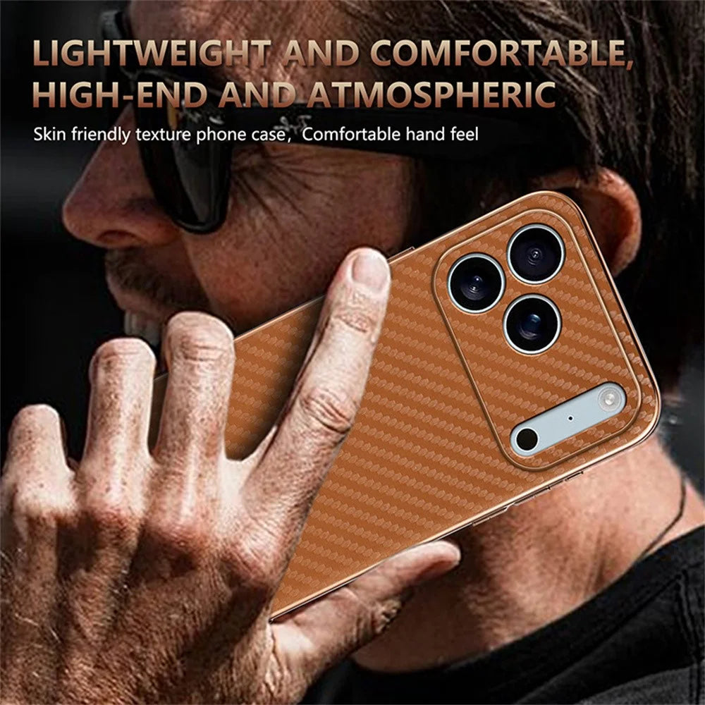 AZNS For iPhone 18 Pro / 17 Pro Case Electroplating Carbon Fiber Texture PU + TPU Phone Cover - Black - 6