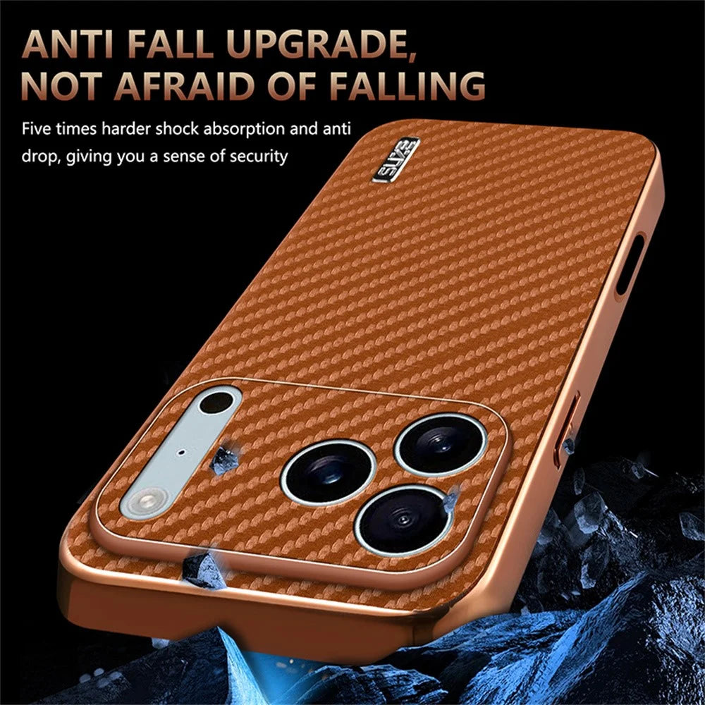 AZNS For iPhone 18 Pro Max / 17 Pro Max Case Electroplating Carbon Fiber Texture PU + TPU Phone Cover - Black - 4