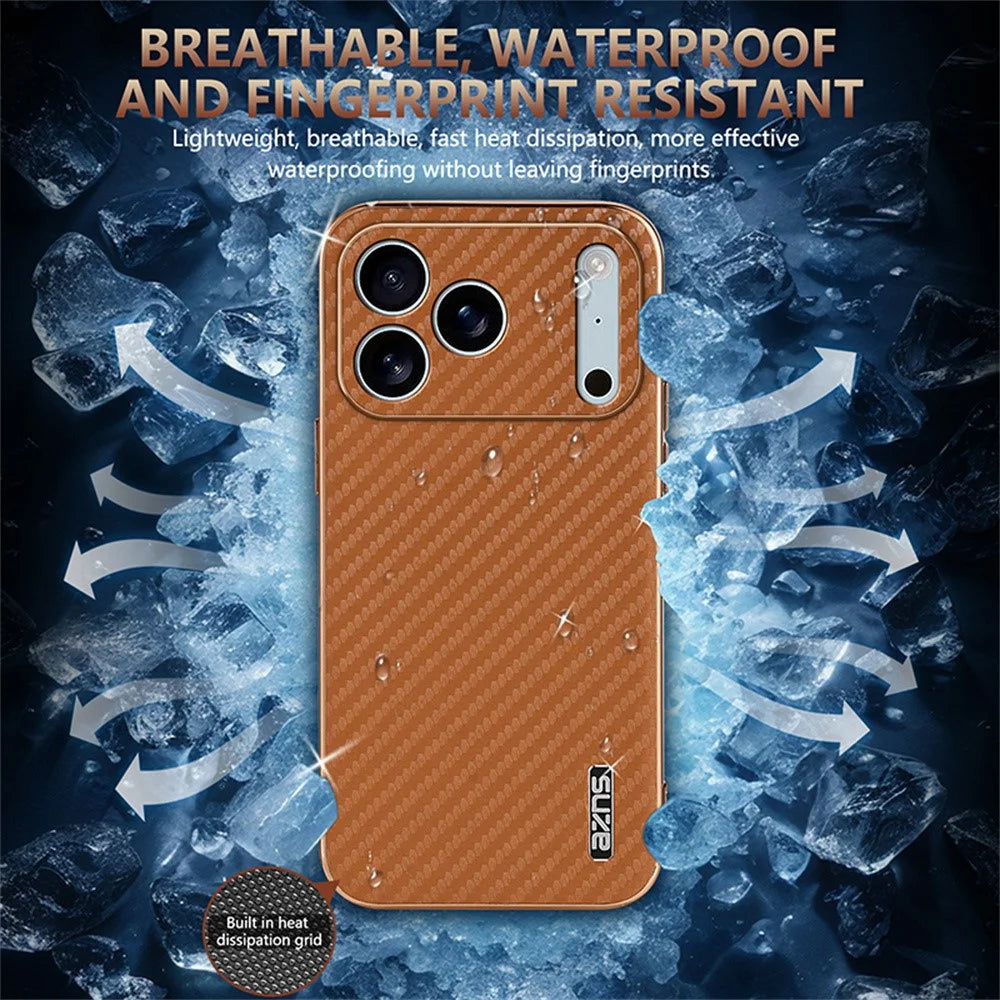 AZNS For iPhone 18 Pro Max / 17 Pro Max Case Electroplating Carbon Fiber Texture PU + TPU Phone Cover - Black - 5