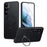 For Samsung Galaxy S24+ Magnetic Case PC + TPU Phone Cover Ring Holder Carbon Fiber Texture - Black - 1