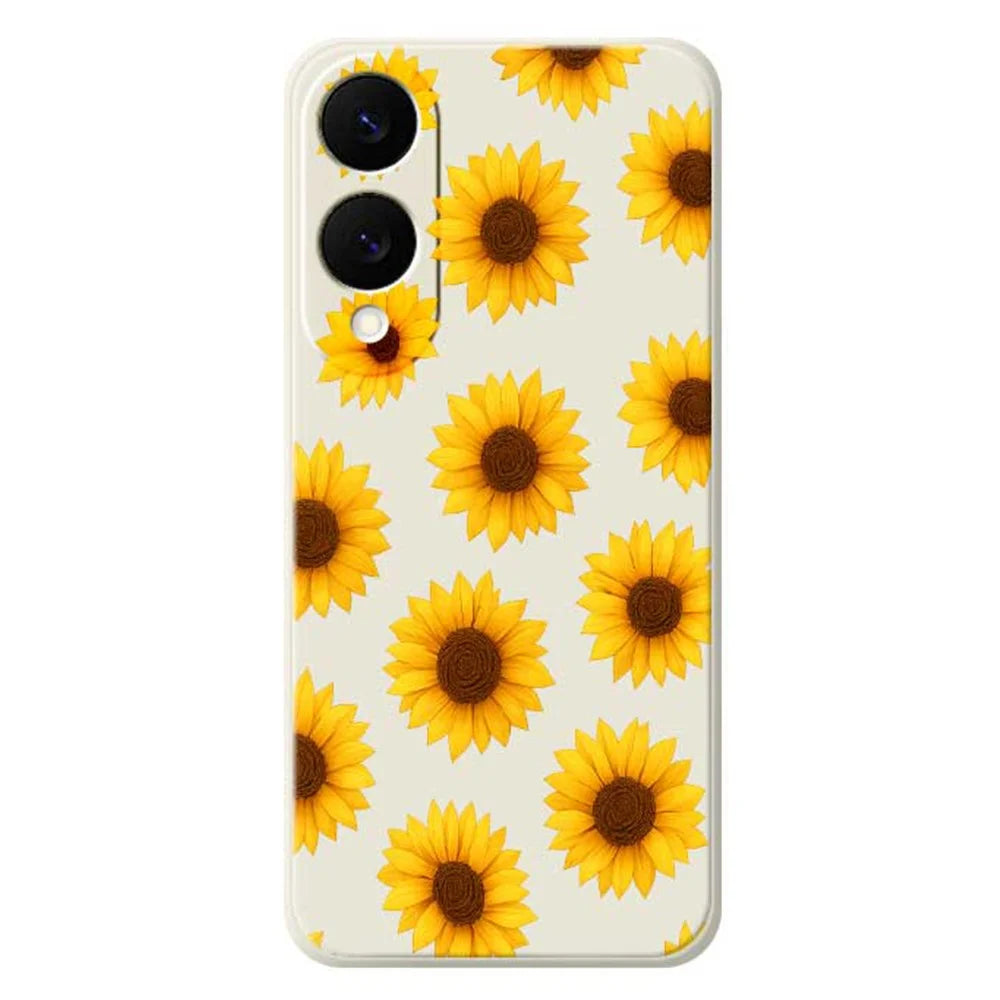 For Samsung Galaxy S25 Edge Case Sunflowers Pattern Printing Straight Edge TPU Phone Back Cover - Beige - 1