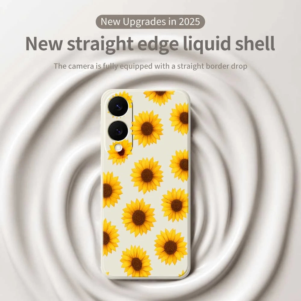 For Samsung Galaxy S25 Edge Case Sunflowers Pattern Printing Straight Edge TPU Phone Back Cover - Beige - 3