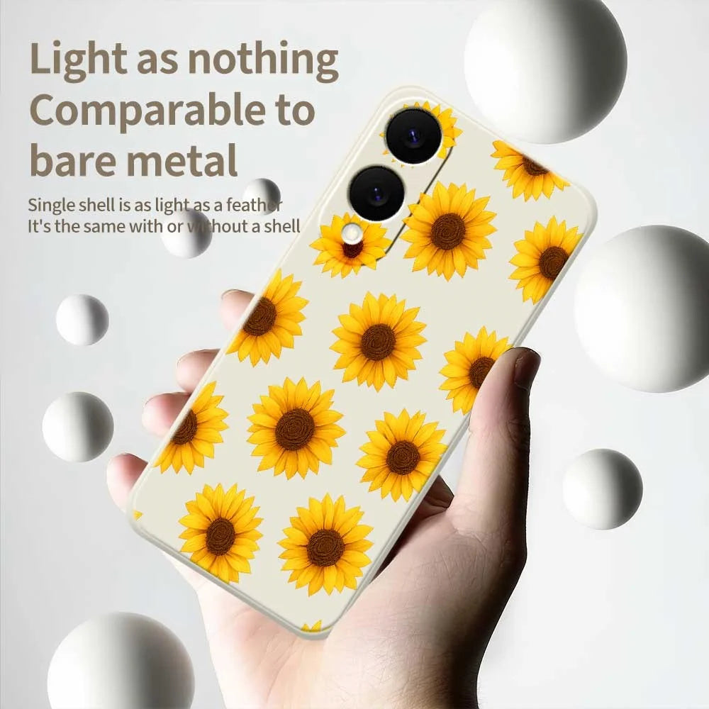For Samsung Galaxy S25 Edge Case Sunflowers Pattern Printing Straight Edge TPU Phone Back Cover - Beige - 4