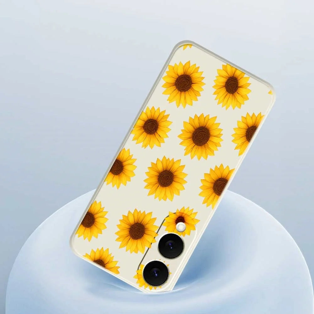 For Samsung Galaxy S25 Edge Case Sunflowers Pattern Printing Straight Edge TPU Phone Back Cover - Beige - 5